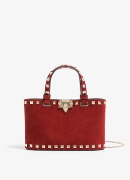 Valentino Garavani Dames Rockstud mini handtas van suède in de kleur Rood