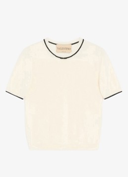Valentino Garavani Dames Fijngebreid T-shirt van scheerwol in de kleur Creme