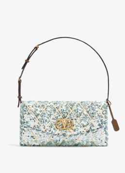 Valentino Garavani Dames Small schoudertas met pailletten en leren details in de kleur Blauw