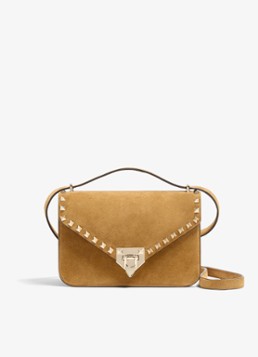 Valentino Garavani Dames Small crossbodytas van lamssuède in de kleur Camel