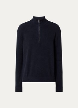 NN.07 Heren Danny grofgebreide trui met halve rits in de kleur Donkerblauw, maat: M