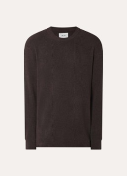NN.07 Heren Danny grofgebreide pullover met ronde hals in de kleur Donkerbruin, maat: L
