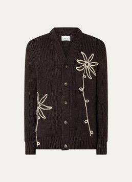 NN.07 Heren Mika grofgebreid vest met borduring in de kleur Donkerbruin, maat: XL