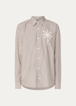 NN.07 Heren Quinsy regular fit overhemd met streepprint en borduring in de kleur Donkerbeige, maat: M