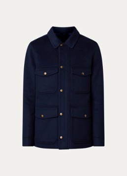 Woolrich Heren Jack in wolblend met klepzakken in de kleur Donkerblauw, maat: M