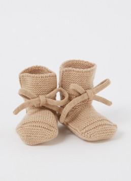 Hvid Jongens Booties gebreide babyslofjes van wol in de kleur Camel, maat: 9-15M