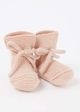 Hvid Meisjes Booties gebreide babyslofjes van wol in de kleur Zalmroze, maat: 9-15M