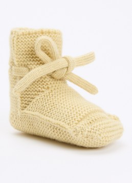 Hvid Jongens Babyslofjes van merino wol in de kleur Vanillegeel, maat: 9-15M