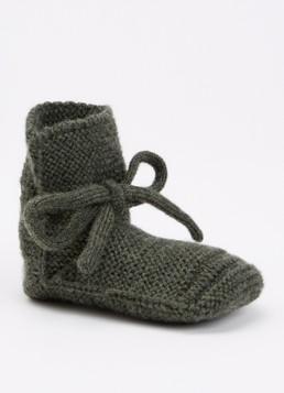 Hvid Jongens Babyslofjes van merino wol in de kleur Donkergroen, maat: 9-15M