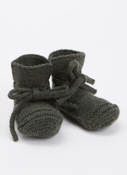 Hvid Meisjes Babyslofjes van merino wol in de kleur Donkergroen, maat: 0-9M