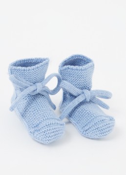 Hvid Meisjes Babyslofjes van merino wol in de kleur Blauw, maat: 0-9M