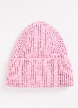 Hvid Meisjes Fonzie grofgebreide muts van merino wol in de kleur Roze, maat: 4-18M