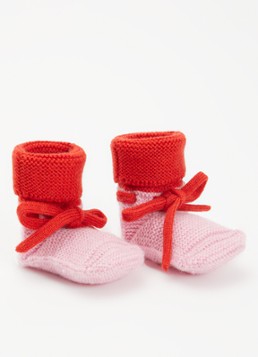 Hvid Meisjes Babyslofjes van merino wol in de kleur Roze, maat: 9-15M