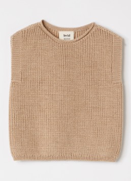 Hvid Jongens Harvey grofgebreide spencer van merino wol in de kleur Camel, maat: 6-12M