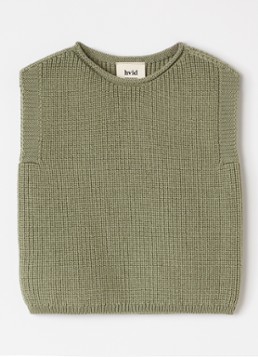 Hvid Jongens Harvey grofgebreide spencer van merino wol in de kleur Mosgroen, maat: 6-12M