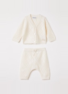 Burberry Meisjes Set van grofgebreid vest en broek in de kleur Ivoor, maat: 56