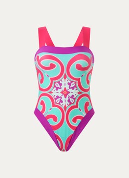 Goldbergh Dames Costella badpak met print en uitneembare padding in de kleur Paars, maat: M