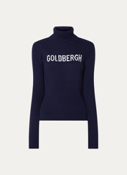 Goldbergh Dames Fire ribgebreide trui in wolblend met col in de kleur Donkerblauw, maat: S