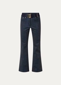 Goldbergh Dames Fuji high waist flared fit skibroek met ritszakken in de kleur Jeans, maat: 42