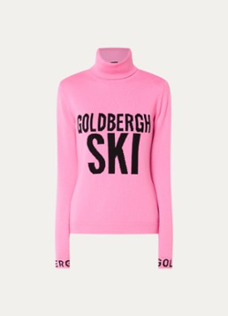Goldbergh Dames Hoi fijngebreide coltrui met ingebreide logoprint in de kleur Roze, maat: M