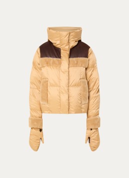 Goldbergh Dames Rin ski-jas met details van imitatiebont en capuchon in de kleur Camel, maat: 40
