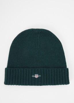Gant Heren Ribgebreide muts in wolblend met logo