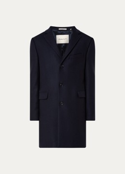 Gant Heren Mantel in kasjmierblend met klepzakken in de kleur Donkerblauw, maat: S