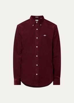 Gant Heren Regular fit overhemd van corduroy met logoborduring in de kleur Bordeauxrood, maat: S