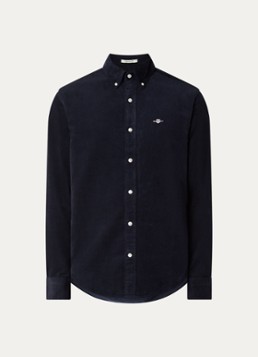 Gant Heren Regular fit overhemd van corduroy met logoborduring in de kleur Donkerblauw, maat: XL