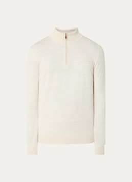 Gant Heren Fijngebreide trui in merino wol met halve rits in de kleur Creme, maat: XXL