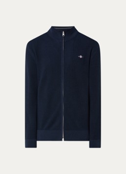 Gant Heren Micro fijngebreid vest met logo in de kleur Donkerblauw, maat: XXL