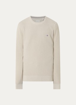 Gant Heren Grofgebreide trui met logo in de kleur Beige, maat: XXL