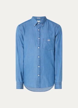 Gant Heren Regular fit overhemd van chambray met borstzak in de kleur Blauw, maat: XXXL