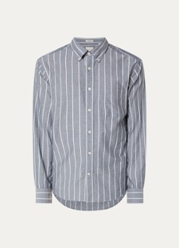 Gant Heren Regular fit overhemd met borstzak en streepprint in de kleur Grijs, maat: XXXL
