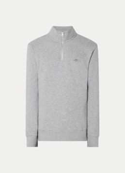 Gant Heren Shield sweater met halve rits en logo in de kleur Middengrijs, maat: XL
