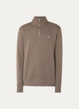 Gant Heren Shield sweater met halve rits en logo in de kleur Bruin, maat: XXXL