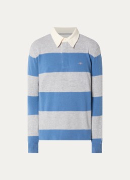 Gant Heren Fijngebreide regular fit polo van wol met streepprint in de kleur Grijsmele, maat: XXXL