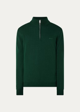 Gant Heren Fijngebreide pullover in wolblend met halve rits in de kleur Donkergroen, maat: XXL