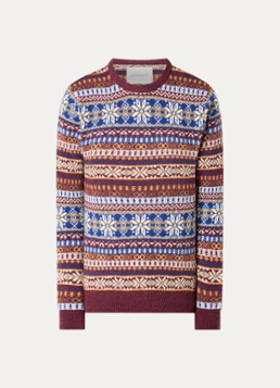 Gant Heren Fijngebreide trui in lamswolblend met grafische print in de kleur Bordeauxrood, maat: XXXL