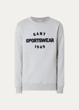 Gant Heren Sweater met logoborduring in de kleur Grijsmele, maat: XXXL