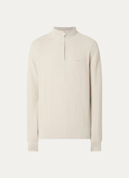 Gant Heren Trui met logo en halve rits in de kleur Beige, maat: XXXL