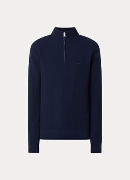 Gant Heren Trui met logo en halve rits in de kleur Donkerblauw, maat: XXXL