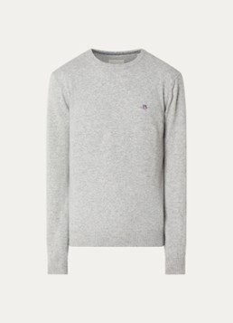 Gant Heren Fijngebreide trui van lamswol in de kleur Grijsmele, maat: XXXL