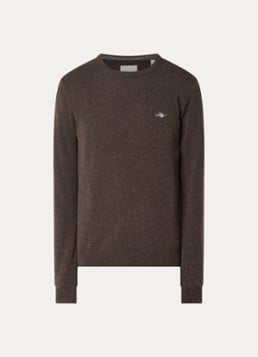 Gant Heren Fijngebreide trui van lamswol in de kleur Bruin, maat: XL