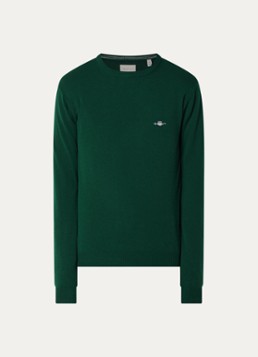 Gant Heren Fijngebreide trui van lamswol in de kleur Donkergroen, maat: XXXL