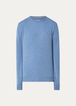 Gant Heren Fijngebreide trui van lamswol in de kleur Lichtblauw, maat: XXXL