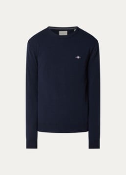 Gant Heren Fijngebreide trui van lamswol in de kleur Donkerblauw, maat: M
