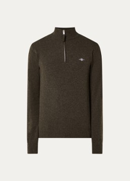 Gant Heren Fijngebreide pullover van wol met halve rits in de kleur Bruin, maat: XXXL