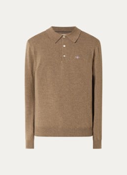 Gant Heren Fijngebreide pullover van lamswol met logoborduring in de kleur Bruin, maat: L