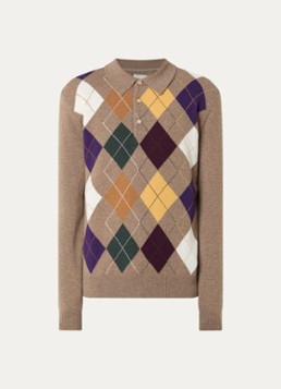Gant Heren Fijngebreide pullover van wol met kraag in de kleur Donkerbeige, maat: L